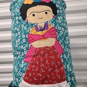 Colorful Embroidered Frida Kahlo Pillow